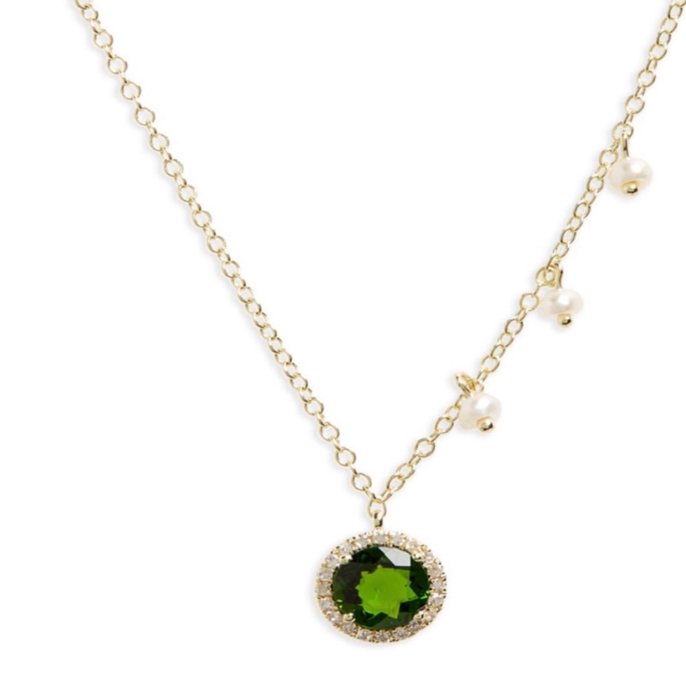 Meira T Green and Gold Necklace with Dazzling Gemstone